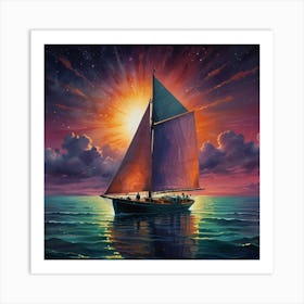 Sailboat At Sunset Art Print