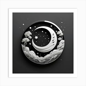 Moon And Stars In The Sky Art Print