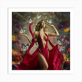 Woman With Butterflies Art Print