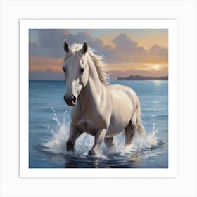 White Horse In The Sea Art Print