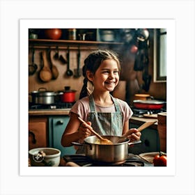 little girl preparing a meal Art Print