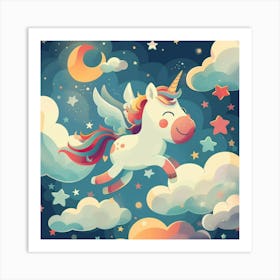 Happy Colorful Unicorn Nursery Wall Art Art Print
