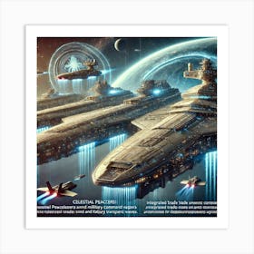 A Futuristic Sci Fi Scene Featuring Celestial Peacekeepers Art Print