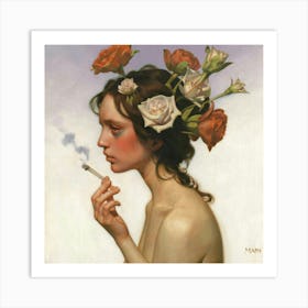 Woman Smokes A Cigarette Art Print