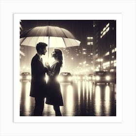 Couple of lovers under an umbrella 1 Art Print