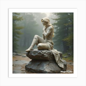 Woman Sitting On A Rock Art Print