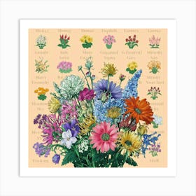 Birth flowers family bouquet 10 Art Print