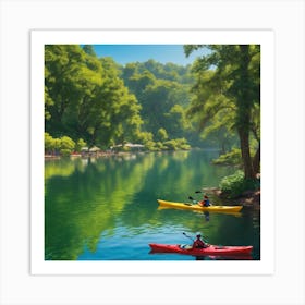 Kayakers On A Lake Art Print