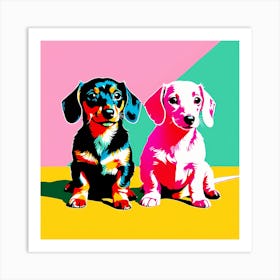 Dachshund Pups, This Contemporary art brings POP Art and Flat Vector Art Together, Colorful Art, Animal Art, Home Decor, Kids Room Decor, Puppy Bank - 154th Art Print