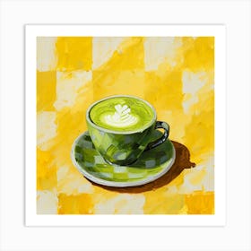 Matcha Latte Yellow Checkerboard 1 Art Print