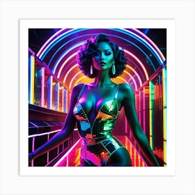 Neon Nights: A Gorgeous Woman in the Heartbeat of Disco 54 1 Art Print