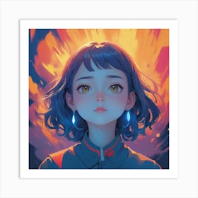 Anime Girl In Front Of Fire Art Print