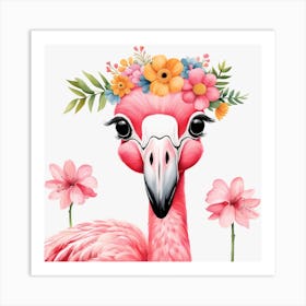 Floral Baby Flamingo Nursery Illustration (31) Art Print