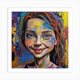 Girl With Colorful Paint Art Print