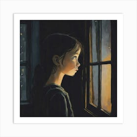 Little Girl Looking Out The Window Art Print