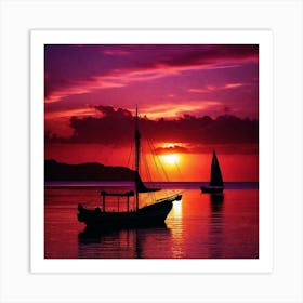 Sunset Sailboats Art Print