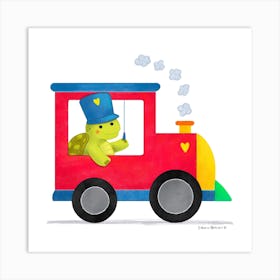 Turtle driving a train Art Print