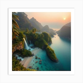 Waterfall In Indonesia Art Print