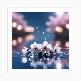 Illuminated White Cherry Blossom on the Lake Art Print