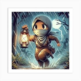 Ninja Girl In The Rain Art Print