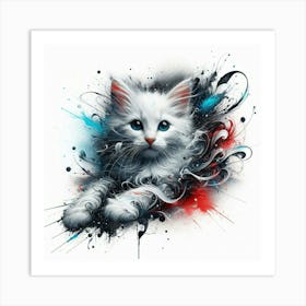 White Cat Painting Art Print