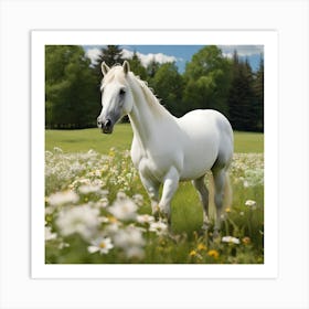 White Horse In A Field Art Print