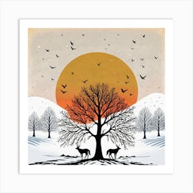 Deer In The Snow 4 Art Print