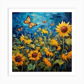 Sunflowers And Butterflies 6 Art Print