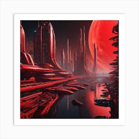 Futuristic City Red I Art Print