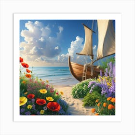 Sailboat On The Beach 4 Art Print