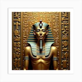 Ancient Egyptian Pharaoh Surrounded By Golden Artifacts And Hieroglyphs 1 Art Print