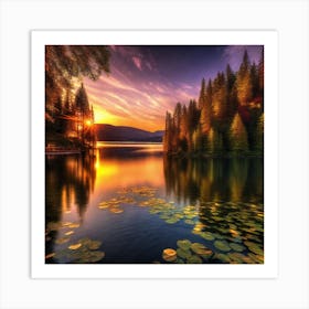 Sunset Over Lake 26 Art Print