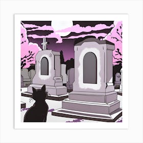 Cat In The Graveyard 1 Art Print