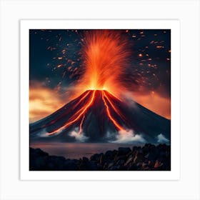 Volcano Eruption At Night Art Print