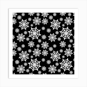 Spiderwebs On Black Background Art Print