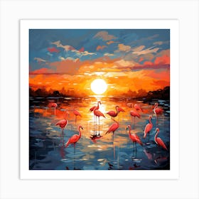 Flamingo Sunset Art Print