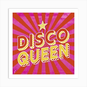 Disco Queen Pink & Yellow Square Art Print