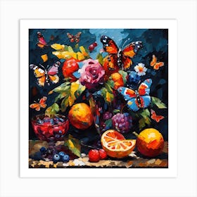 Oranges, Blueberries and Butterflies Art Print