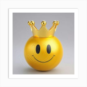 Smiley Face Emoji Wearing A Gold Crown Three Dimensional Against A Matte Gray Backdrop Crown Glim Art Print