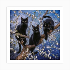 Black Cats In Blossom 3 Art Print