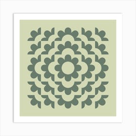 Midcentury Modern Abstract Geometric Flower Pattern Floral in forest sage green 1 Art Print