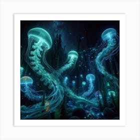 Whispers of the Deep: Bioluminescent Dreams in Watery Depths 2 Art Print