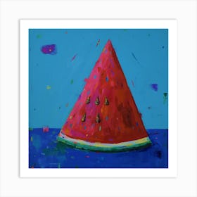 Watermelon Red In Blue Square Art Print