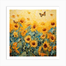 Sunflowers And Butterflies 9 Art Print