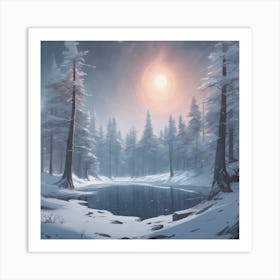 Winter Forest With Visible Horizon And Stars From Above Professional Ominous Concept Art By Artge (2) Art Print