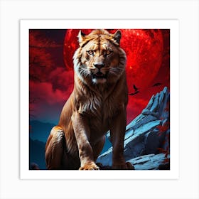 Lion In The Moonlight Art Print