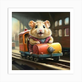 Hamster On A Train Art Print