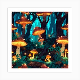 Mushrooms In The Forest 1 Art Print