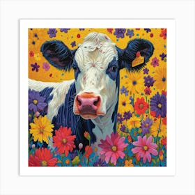 Cow In Flowers 1 Art Print