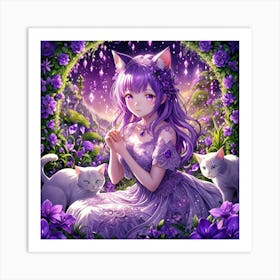 Cat Girl In Purple Dress Art Print